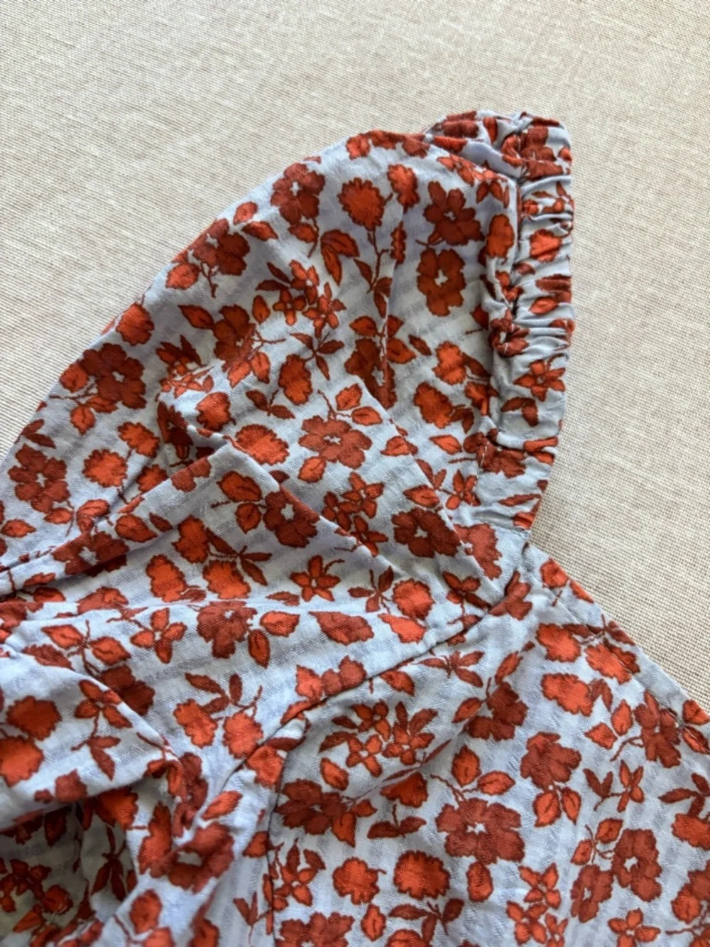 Madewell Rust Floral Square-Neck Puff Sleeve Top